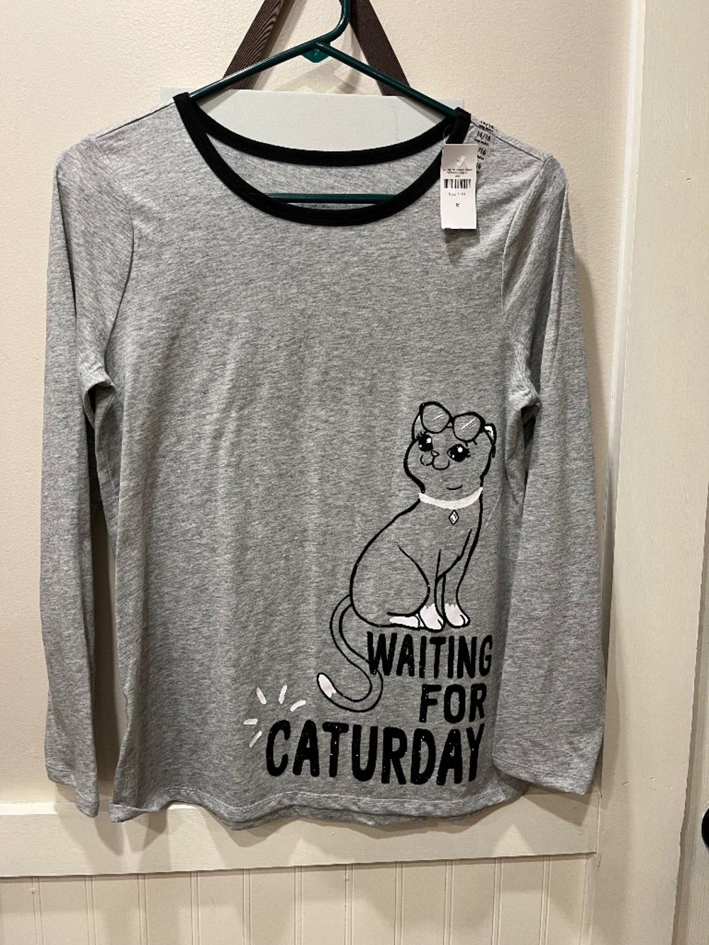 NWT girls 14/16 Justice long sleeve tee “Waiting for Caturday”